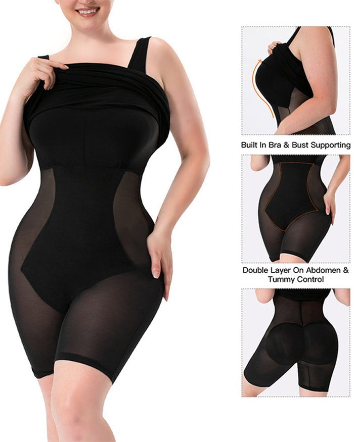 Damen Ärmelloses Tank Midi Shapewear Kleid Doppellagig Bauchweg Bodysuit Kleid