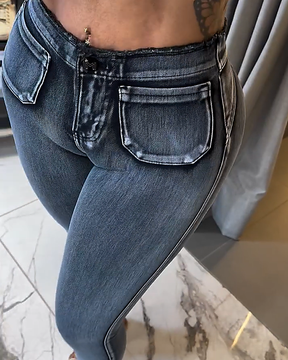 Curvy Mid Waist Stretch Butt Lifting Skinny Kolumbianische Jeans für Damen (Vorverkauf)