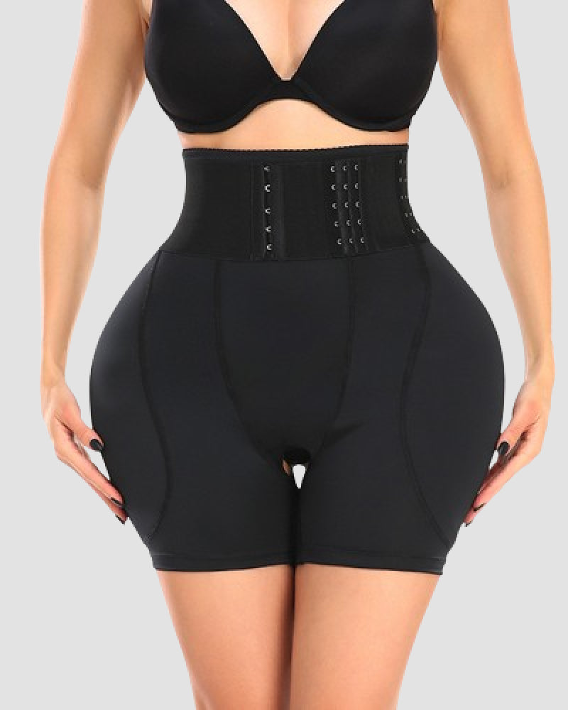 Hoch Taille 9-reihiger Verstellbarer Schnalle Shapewear Shorts Mit Schwammkissen