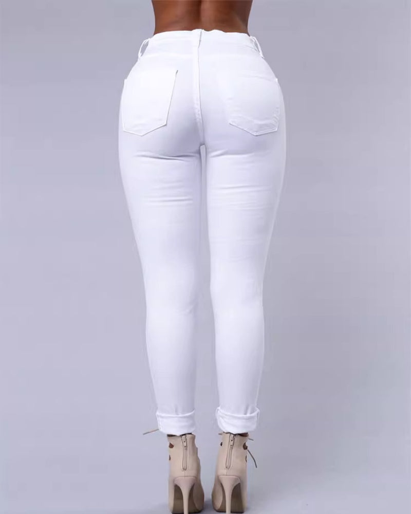 Zerrissene Stretch Skinny Jeans mit Hoher Taille