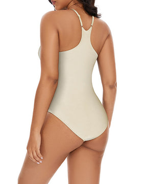 Damen Nahtloser Racerback Bodysuit Bauchkontrolle Gerippt Einfarbig Shapewear