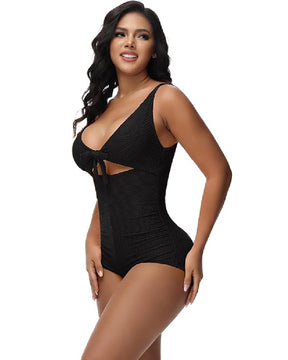 Damen Bauchweg Badeanzug Cut-Out Knoten Vorne Push Up Eingebauter Shapewear Badeanzug