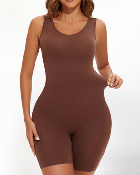 Nahtloser Bauchweg Body Einteiler Ärmellos Offener Schritt Ganzkörper Shapewear