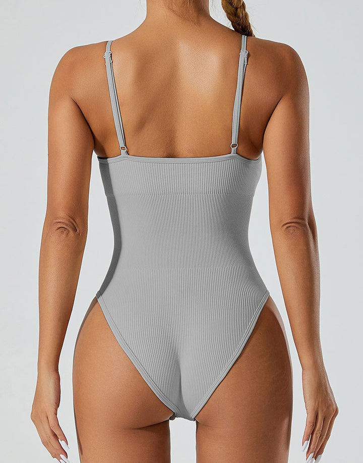 Sexy Gerippter Ärmelloser Einfarbige Spaghettiträgern Bodysuit Shapwear Für Damen