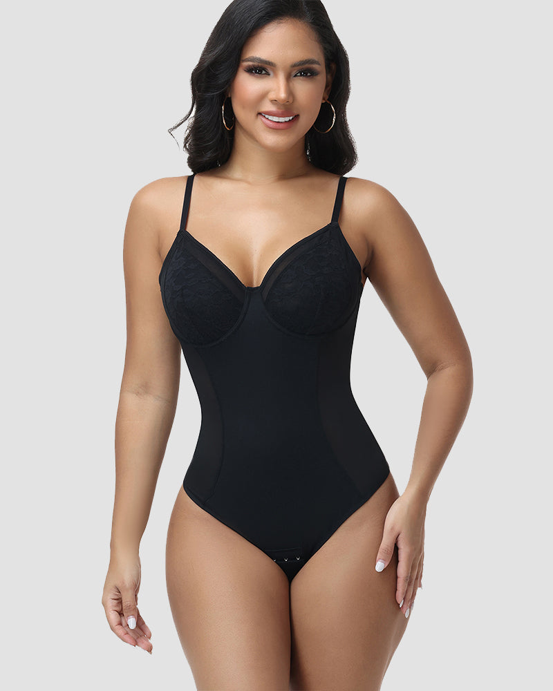 Shapshe® Lace Cup Tummy Control Thong Shapewear Bodysuit