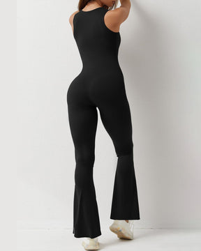 Damen Ärmelloser Sexy Quadratischem Ausschnitt Jumpsuit Stretch Flare Leggings Strampler