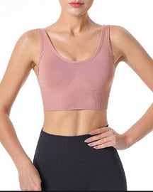 Damen Bügellose Hochstützende Verstellbare Gepolsterte Push-Up Crop Tanktop Sport BH