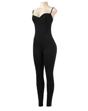 Damen Sexy Spaghetti Ärmelloser Lange Hose Figurbetont Jumpsuit Overall Mit integriertem BH