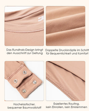 Damen Rundhals Doppellagig Lange Ärmel Basic Dehnbar Tanga Bodysuit