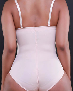 Damen Glatte Bauchkontrolle Körbchen-Brust Tanga Shapewear Bodysuit