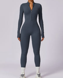 Einteiliger Athleisure Jumpsuit Lange Ärmel Frontreißverschluss Voll Bodysuit