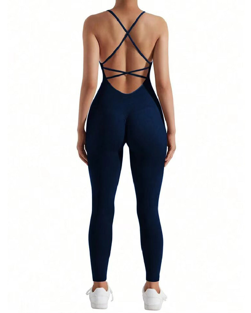 Damen Nahtloser Hochelastischer Sport Cami Jumpsuit Bauchweg Einteiliger Strampler