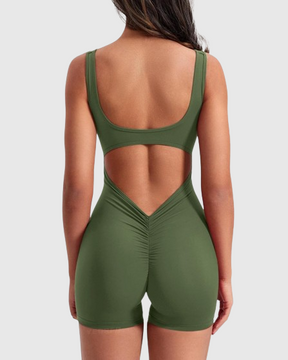 Sexy rückenfreier One Shoulder Bodysuit ohne Ärmel mit Dreiviertel-Hosen