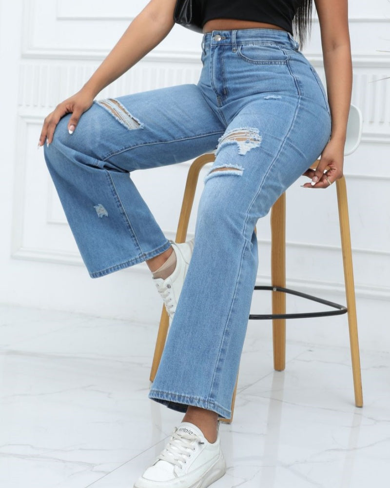 Elegante Jeans mit Weitem Bein und Hoher Taille