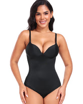 Damen Glatter Push-Up Bauchkontrolle Tanga Ärmelloser Body Shapewear