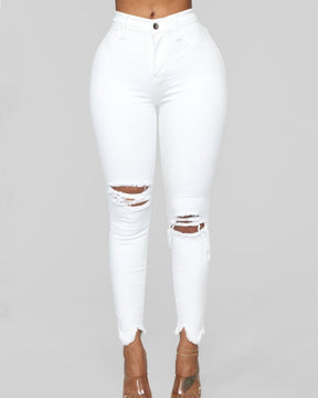 Zerrissene Skinny Jeans mit Hoher Taille und Einfarbig