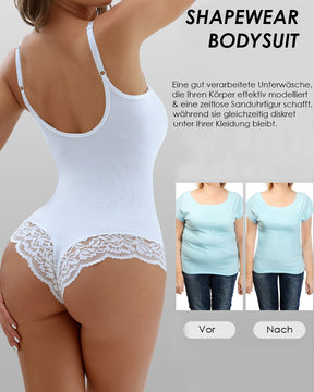 Sexy Spitzen V-Ausschnitt Bauchkontrolle Tanga Bodysuit Shapewear