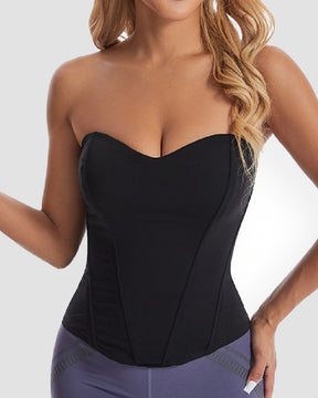 Damen Hoch Elastisches Satin Schnürung Push-Up Trägerlos Korsett Top