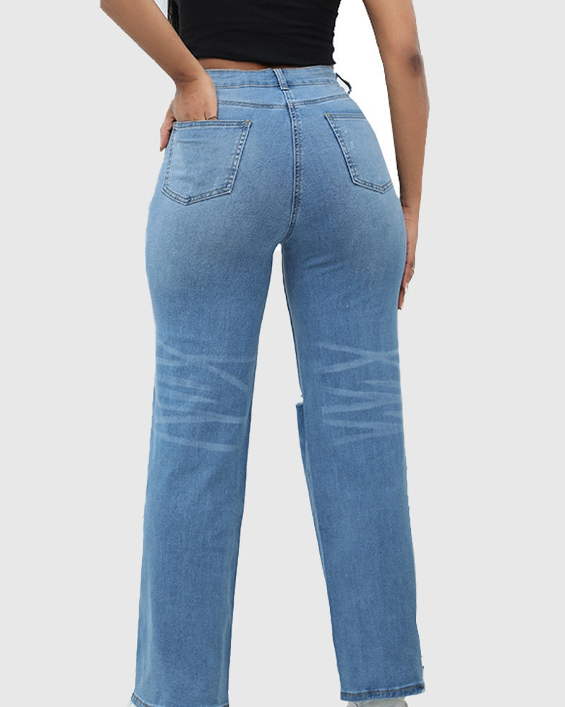 Elegante Jeans mit Weitem Bein und Hoher Taille