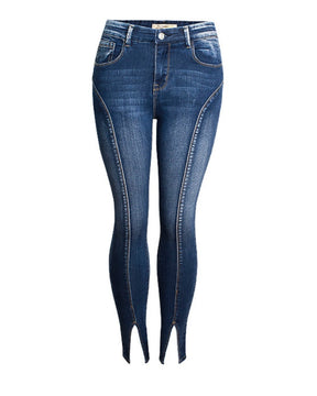 Mittelhohe Elastische Schlitze Neun Punkt Skinny Jeans für Damen