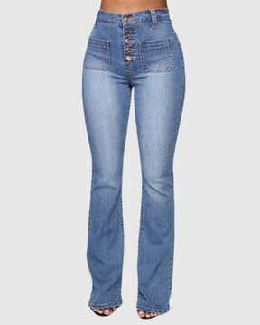 Einreihige Skinny-Jeans mit Mehreren Knöpfen aus Gewaschenem Stretch mit Hohem Bund