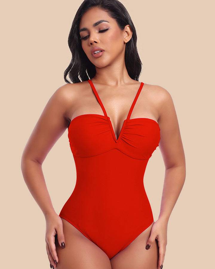 Shapshe® Sexy Neckholder-Badeanzug mit V-Ausschnitt und Riemchen Dreieck-Design