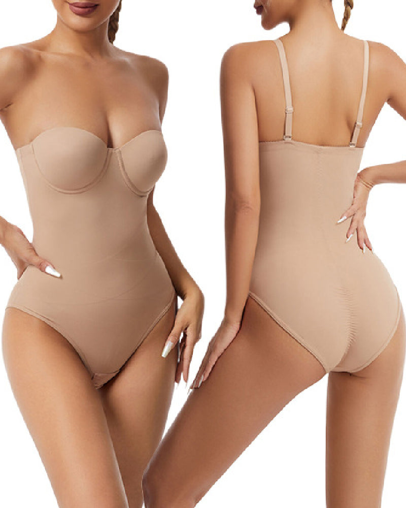 Damen Trägerloser Eingebautem BH X-Kreuz Bauchkontrolle Bodysuit