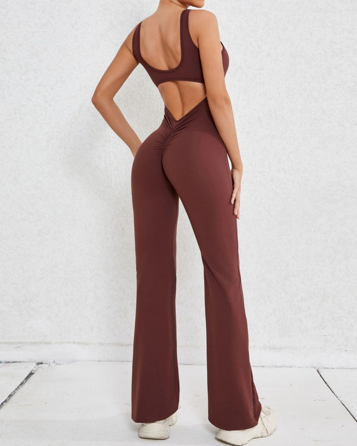 Sportlicher Yoga-Jumpsuit mit Ausgestelltem Bein und Hohlem Rücken