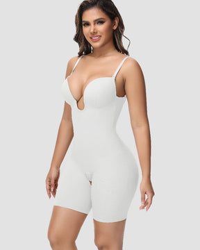 Damen U-Plunge Trägerlos Bodysuit Bauchkontrolle Integriertem BH Shapewear