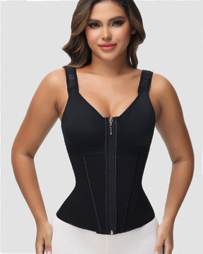 Damen Stäbchen Latex Reißverschluss Korsett Bauchkontrolle Body Shaper Weste Mit BH