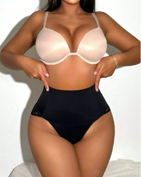 Sexy Spitze Einfarbige Hohe Taille Schmale Shapewear Tanga Bauchweg Unterhose