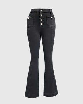 Damen Jeans mit Knopfleiste und Hoher Taille im Slim Fit