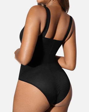 Quadratischem Ausschnitt Einteiliger Bodysuit Ärmellos Bauchkontrolle Shapewear