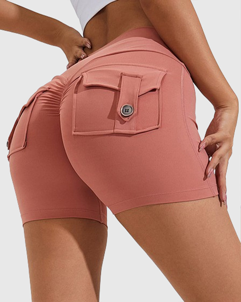 Damen Yoga Shorts Hip Lift Cargo Gesäßtaschen