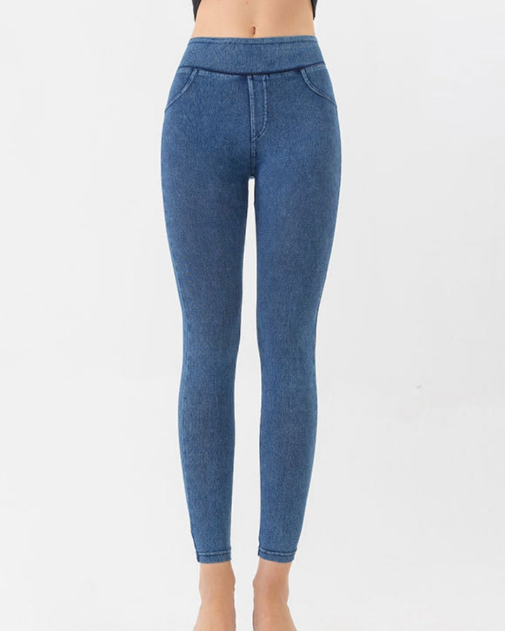 Doppel Tasche Yoga Jeans Hohe Taille Abnehmen Sport Atmungsaktiv