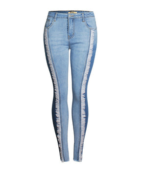 Mode Quaste Slim Fit Patchwork Gradient Jeans Slim Hip Lift