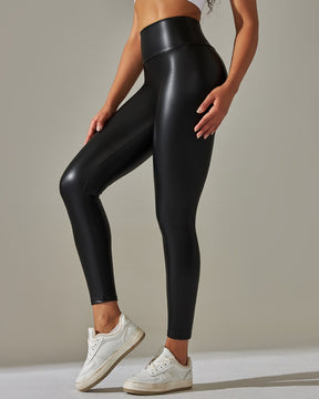 Hohe Taille Enge Sexy PU-Lederhose Bunte Yogahose für Damen