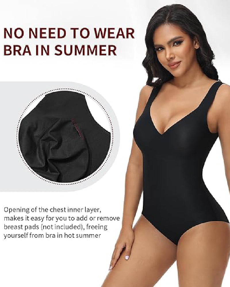 Damen Bauchweg Nahtloser Sommer Eisseide Bodysuit Kompressions V-Ausschnitt Body Shaper