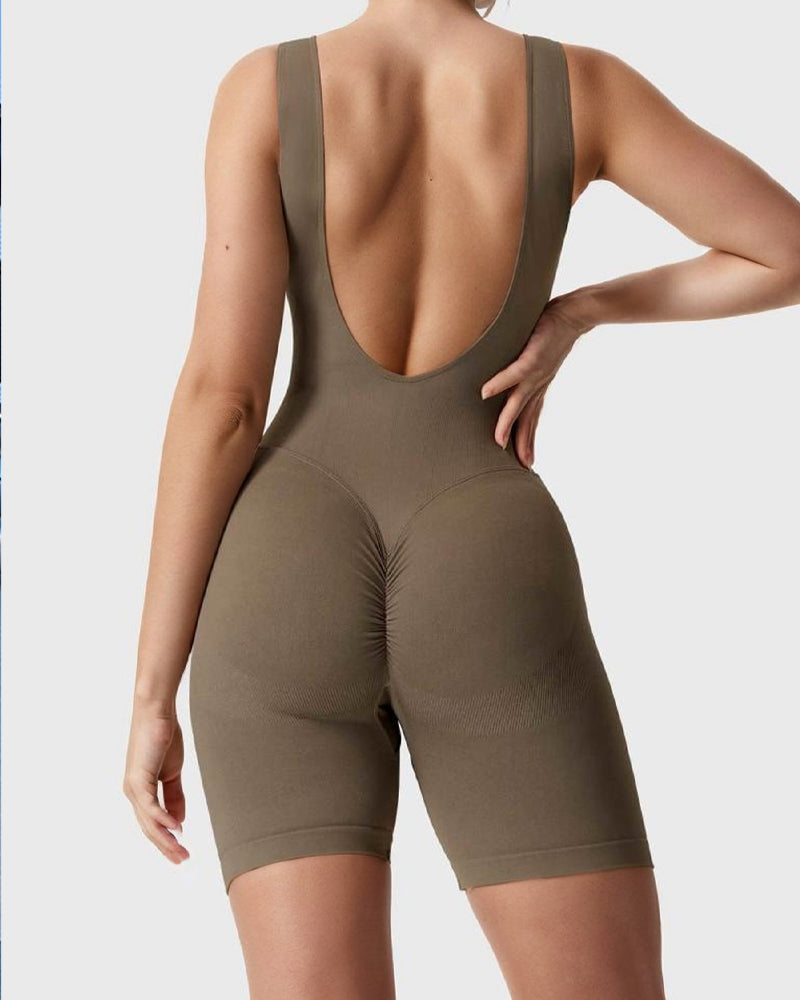 Mittlerem Oberschenkel Niedrigem Rücken Jumpsuits Nahtloser Dehnbarer Rompers Bodysuit