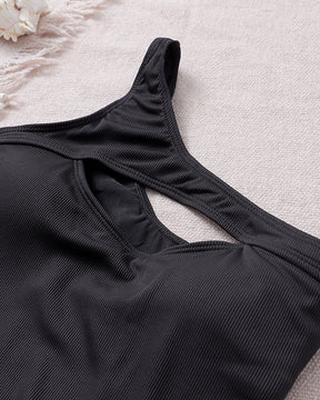 Damen Eine Schulter Gerippte Hohl Bodysuit Einfarbig Ein Stück Push-up Shapewear