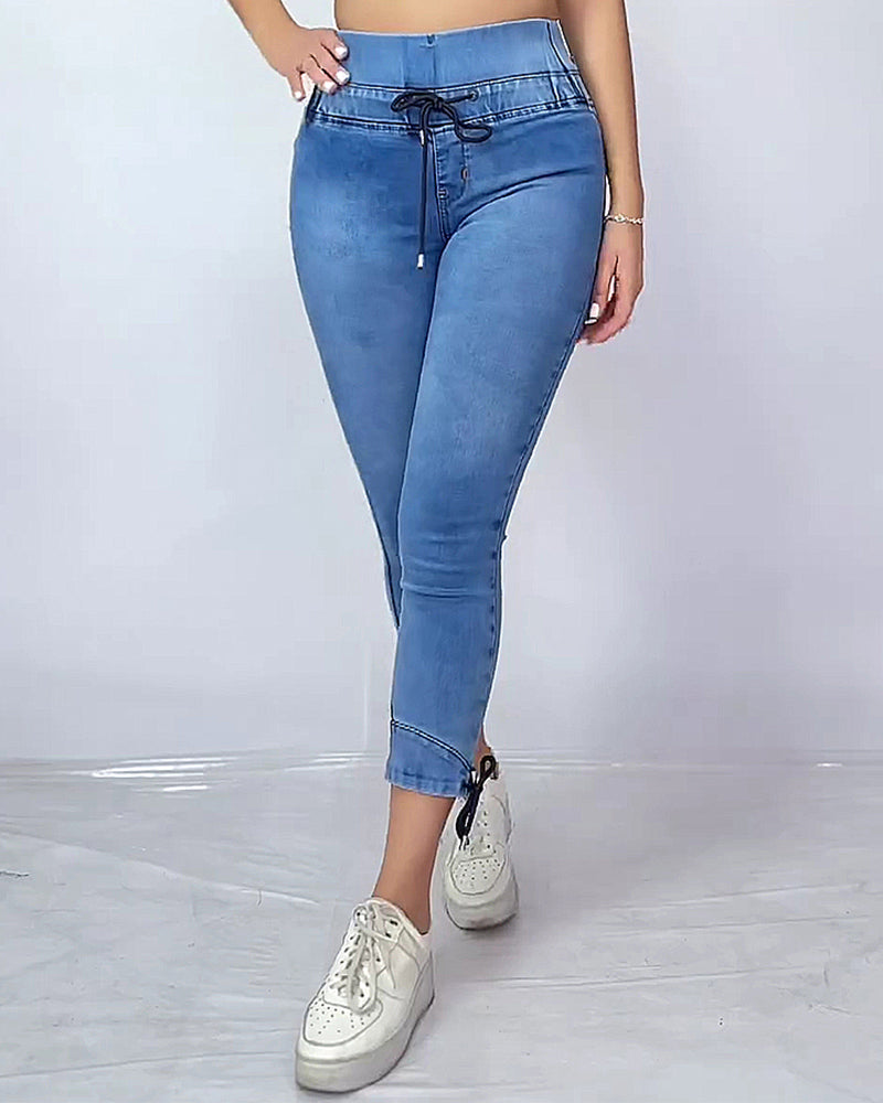 Damen Skinny Jeans mit elastischem Bund und mittlerer Elastizität und hoher Taille