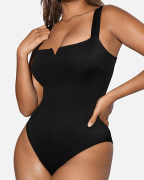 Quadratischem Ausschnitt Einteiliger Bodysuit Ärmellos Bauchkontrolle Shapewear