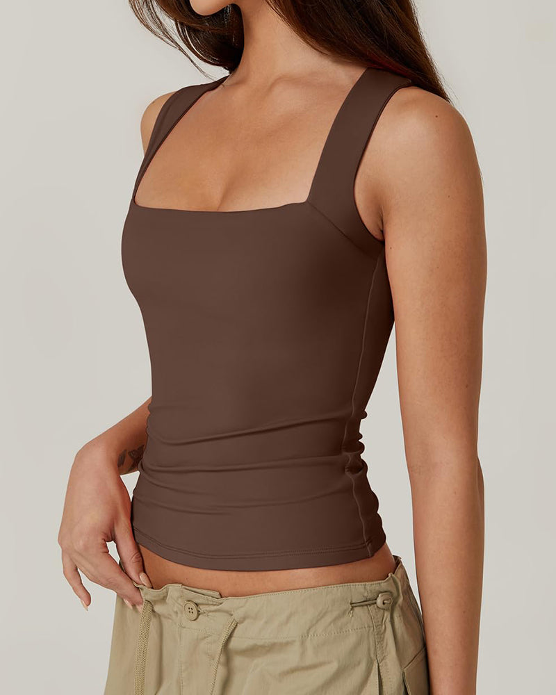 Damen Basic Quadratischem Ausschnitt Ärmellose Tanktops Doppellagig Formende Weste