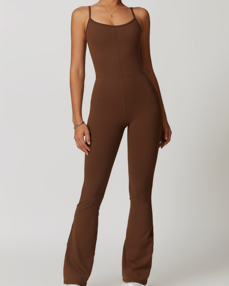 Ausgestellte Hose und Hosenträger für Damen Einteiliger Jumpsuit mit Ausgehöhlter Rückseite