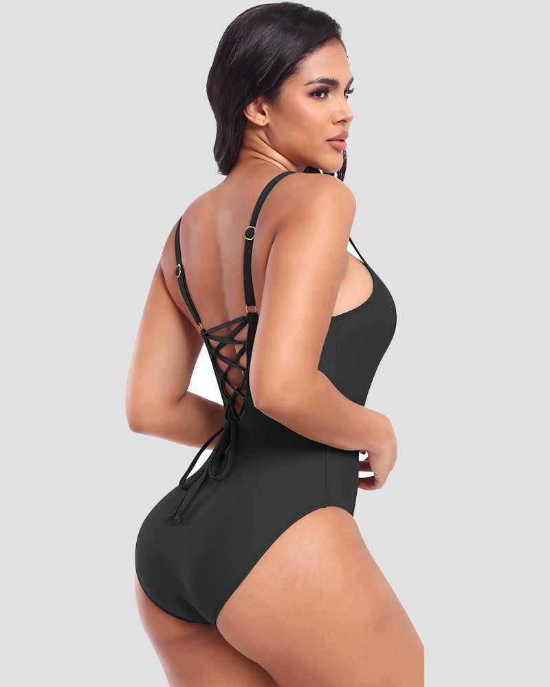 Shapshe® Sexy Einteiliger Badeanzug mit Schnürung auf der Rückseite und Formendem Badeanzug