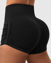 Seitlicher Kordelzug Hohe Taille Einfarbige Yoga Shorts mit Fäden