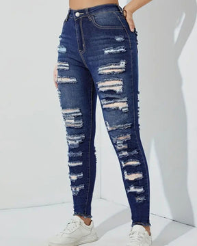 Zerrissene Hochelastische Skinny Jeans mit Raw Edge