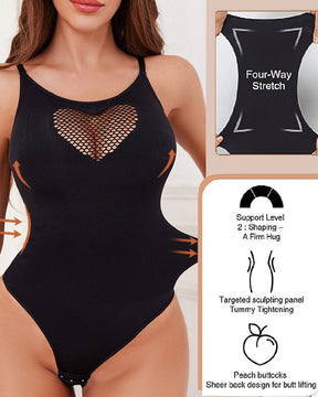 Sexy Ausgehöhltem Herz Vorne Bodysuit Nahtloser Tiefem Rücken Tanga Body Shaper