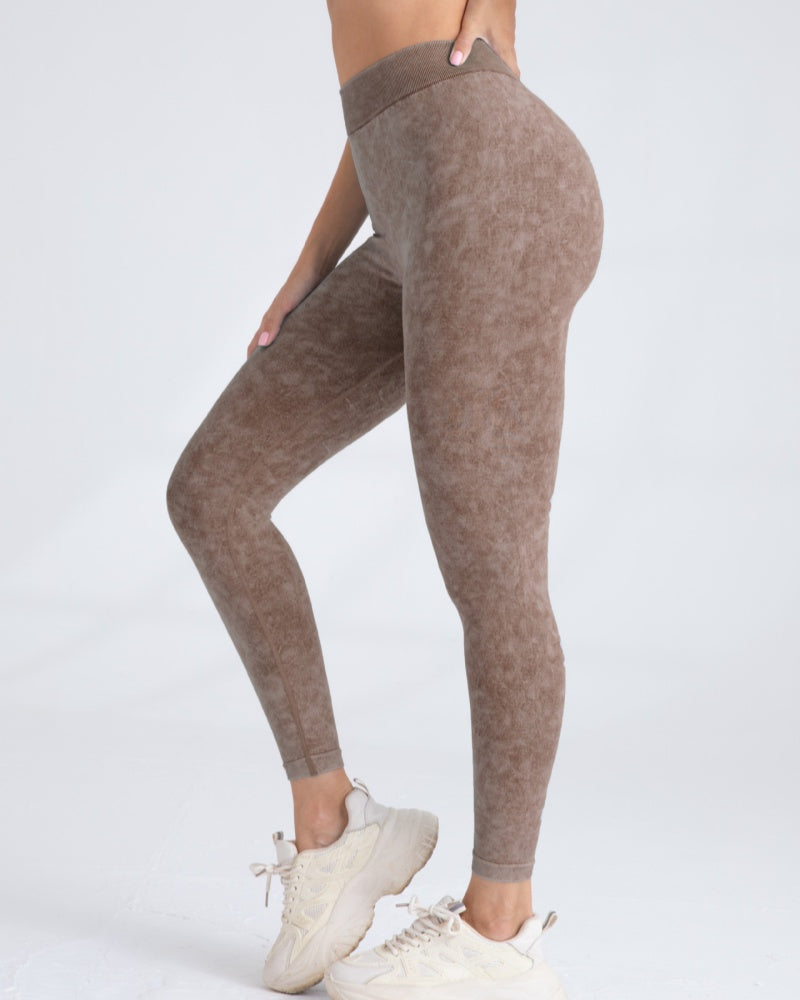 Pfirsichfarbene Hüfthebende Nahtlose Yogahose für Damen Elastische Fitnesshose mit Hoher Taille