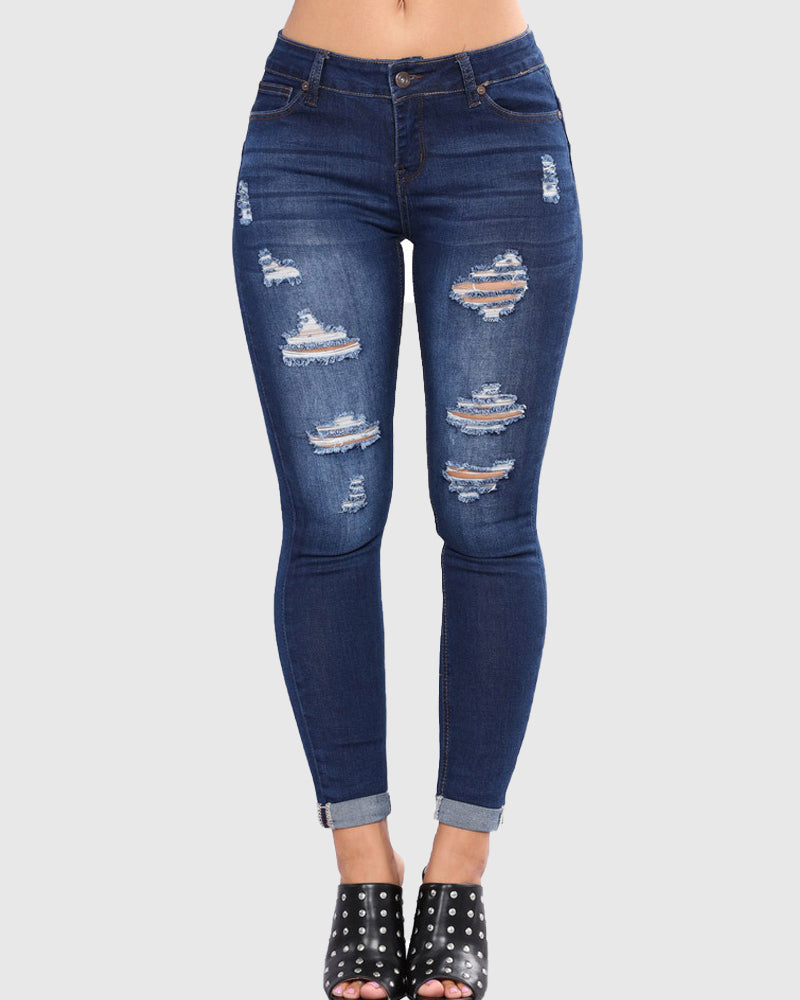 Slim Fit Hip Lift Skinny Jeans mit Löchern für Damen